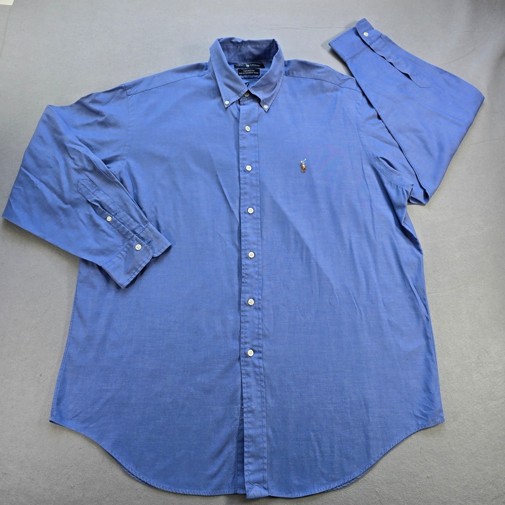 Ralph Lauren Yarmouth Blue Pinpoint Oxford Shirt Mens 16.5 33 Button Down L/S